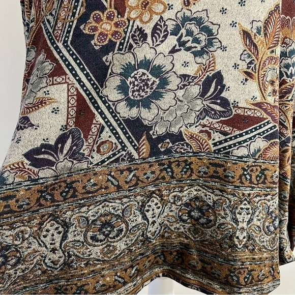 World Unity Blouse XL Floral Gray Red Knit Pullover 3/4 Balloon Sleeves Stretch - Picture 8 of 9